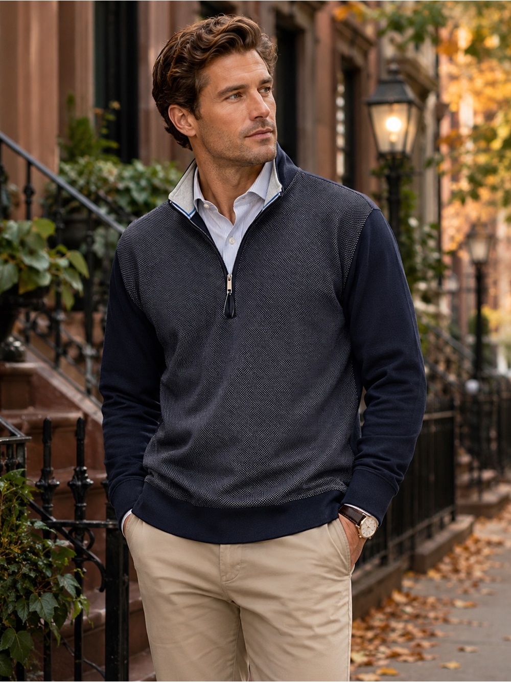 Ted Baker Men’s Navy Textured Quarter Zip Pullover Sweater Size L NWT